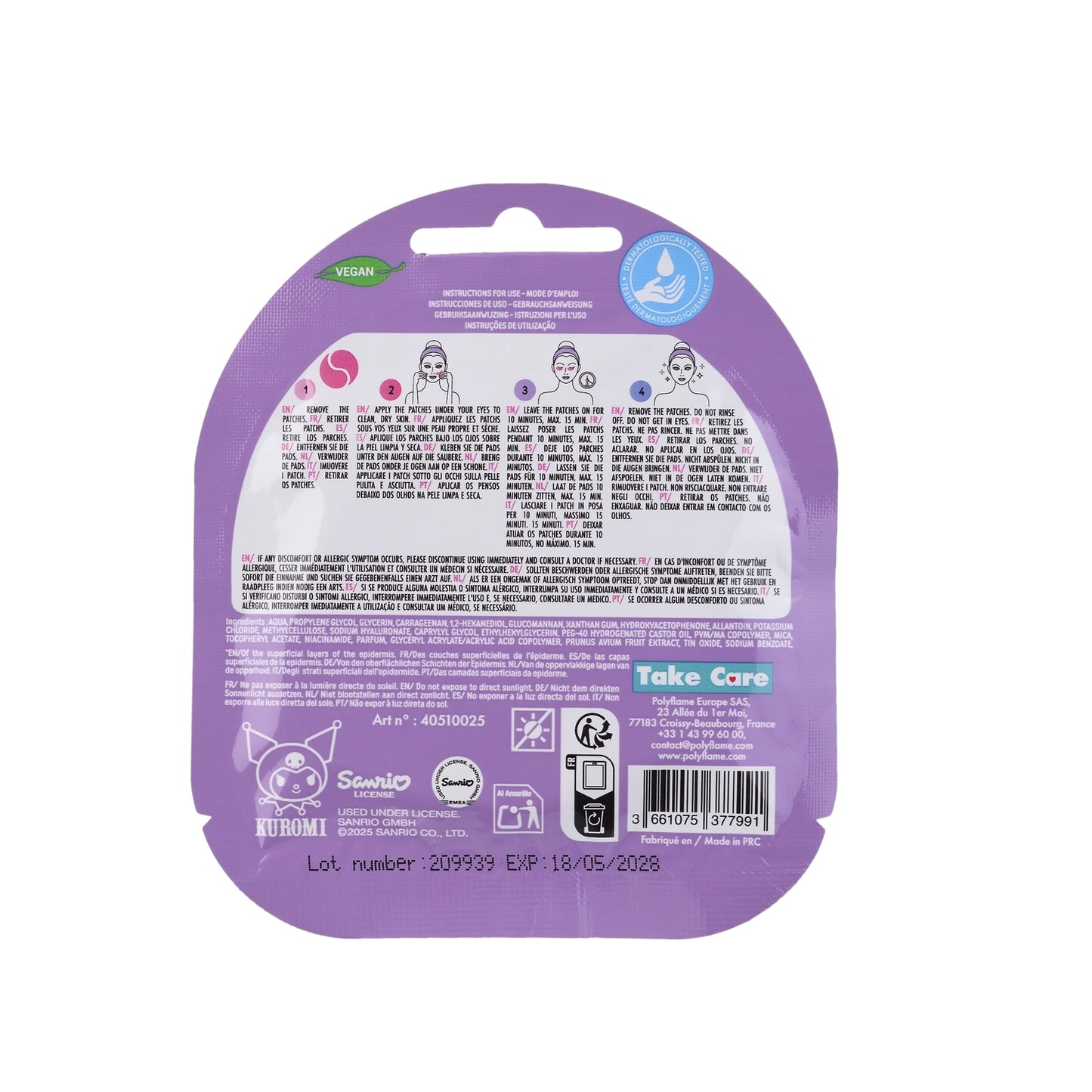 Kuromi – Patchs Contour des Yeux Hydrogel à l’Acide Hyaluronique